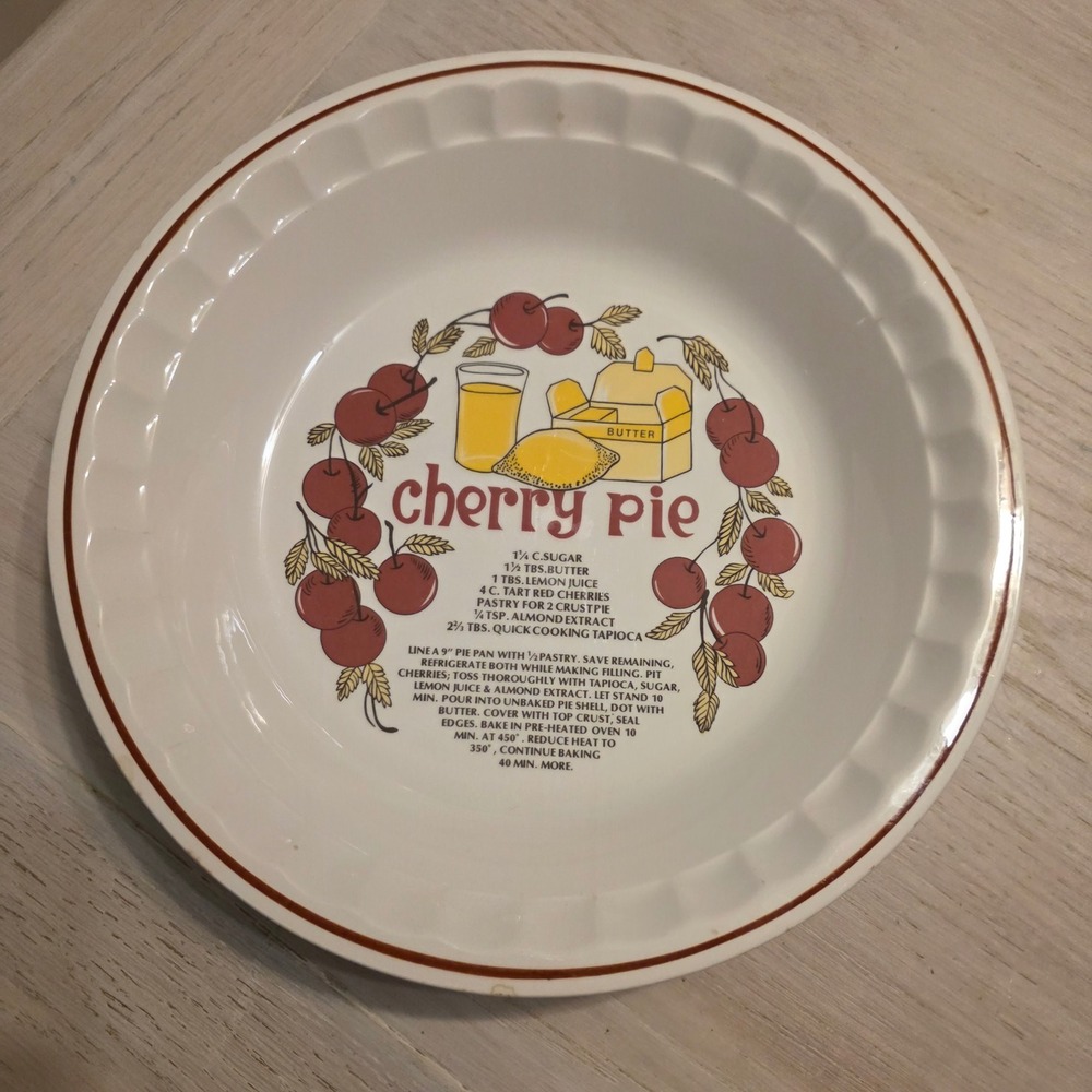 Vintage Ceramic Cherry Pie Recipe Dish Fluted Edge Stoneware Korea Retro Baking